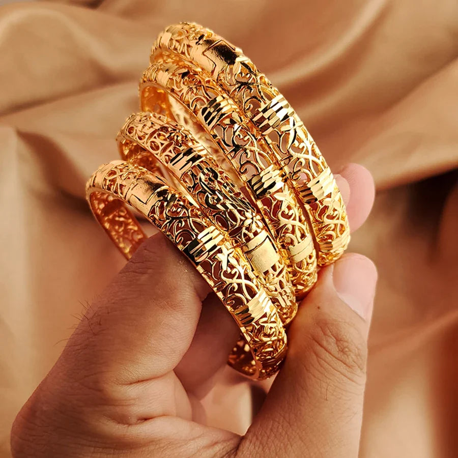 Gold Color Bangle Openwork Wedding Bracelet Dubai Style - Tophatter Daily Deals